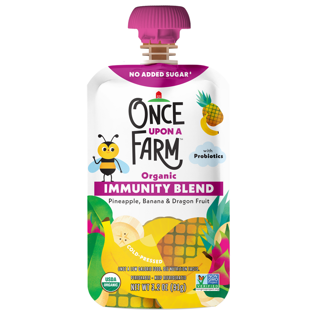 Once Upon a Farm Organic Pineapple, Banana & Dragon Fruit Immunity Blend Pouch, 3.2oz front
