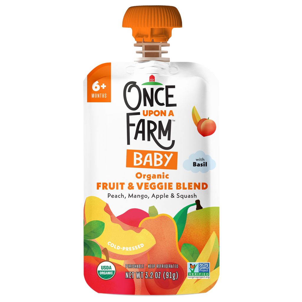 Once Upon a Farm Peach, Mango, Apple & Squash Baby Fruit & Veggie Blend pouch 