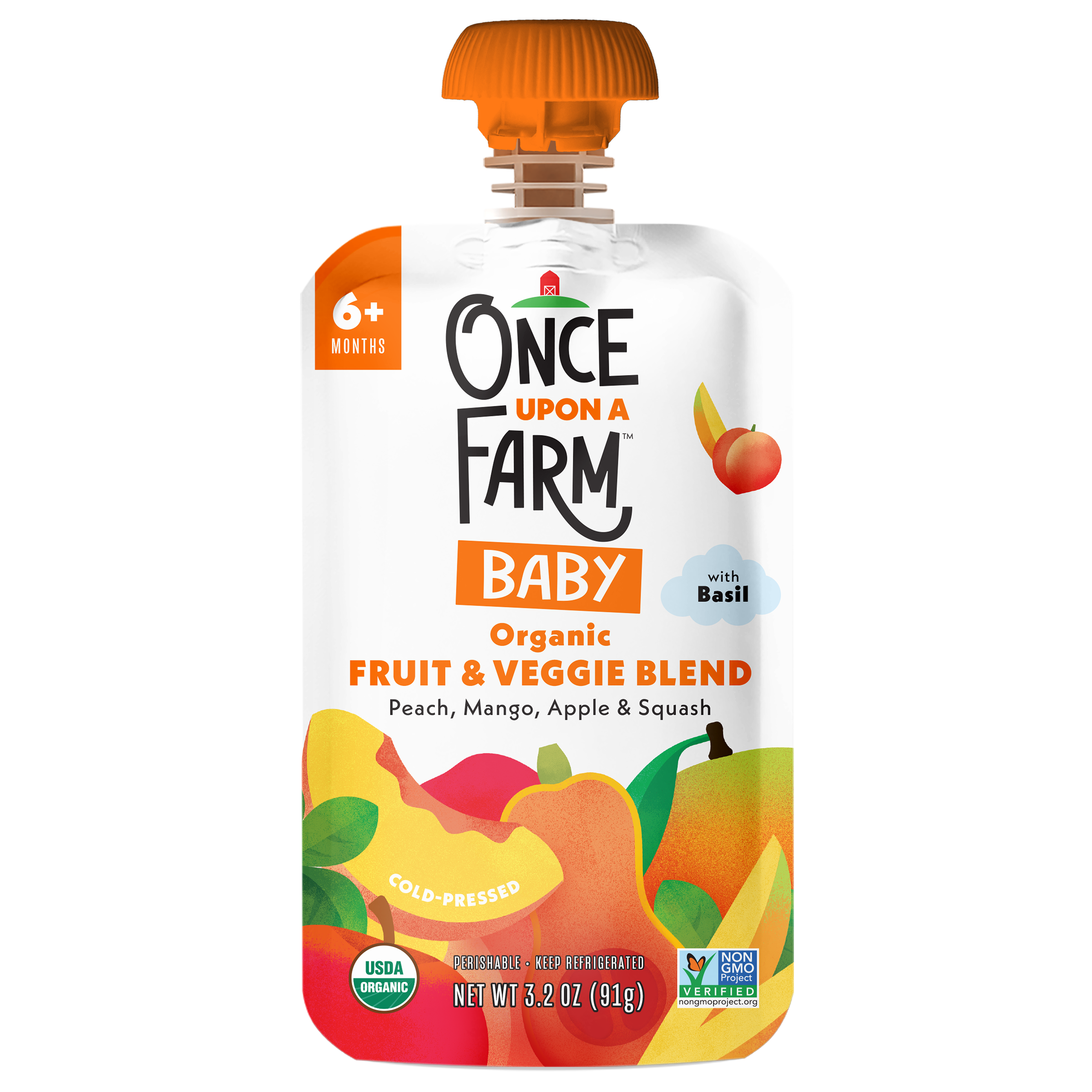 Once Upon a Farm Peach, Mango, Apple & Squash Baby Fruit & Veggie Blend pouch 