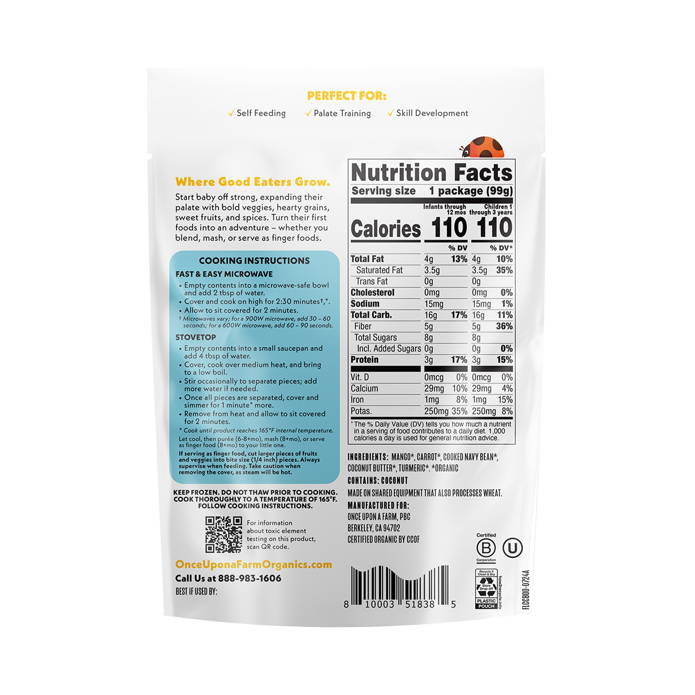 Curried Carrots and Beans Back of Packaging