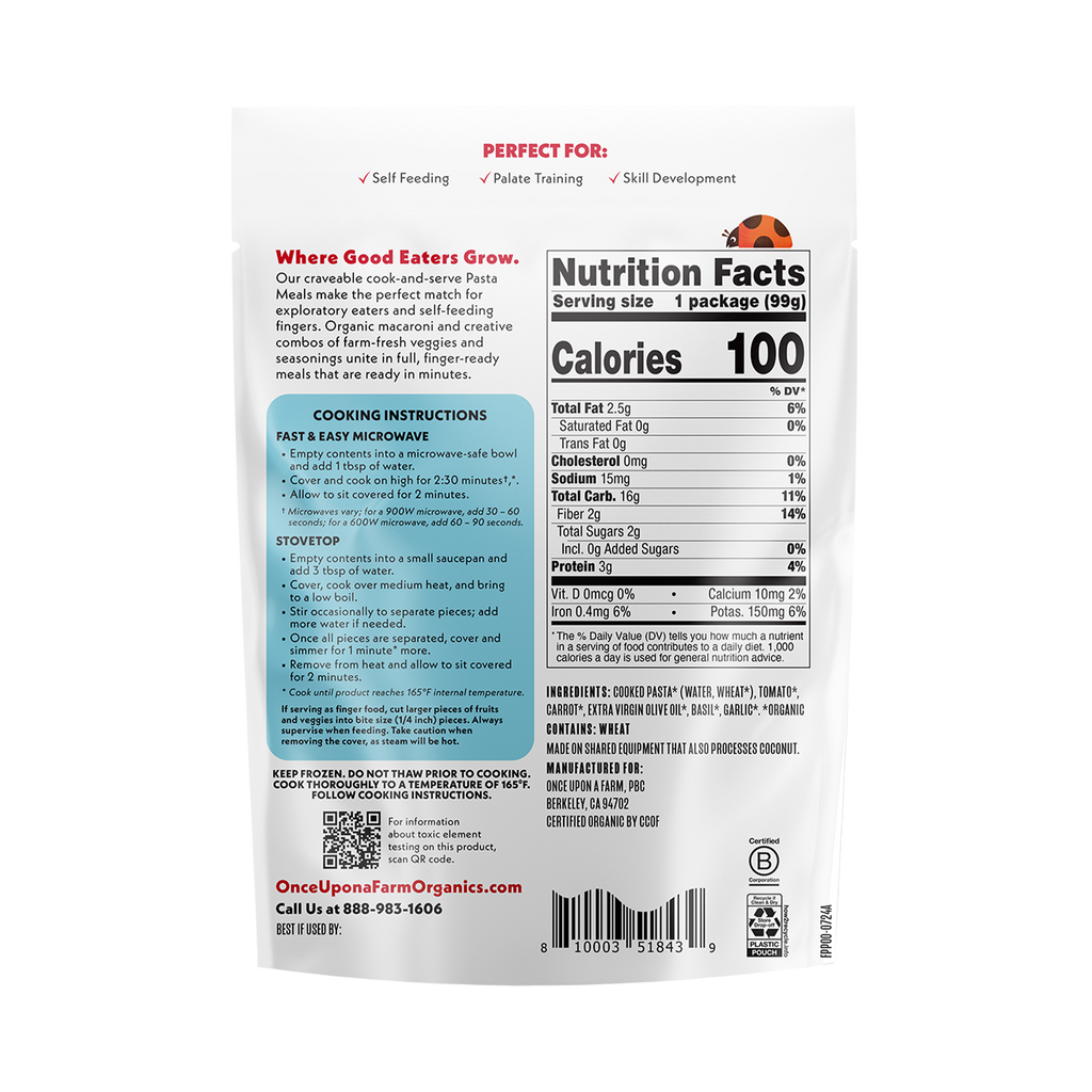 Organic Pasta Meals Pomodoro back of packaging