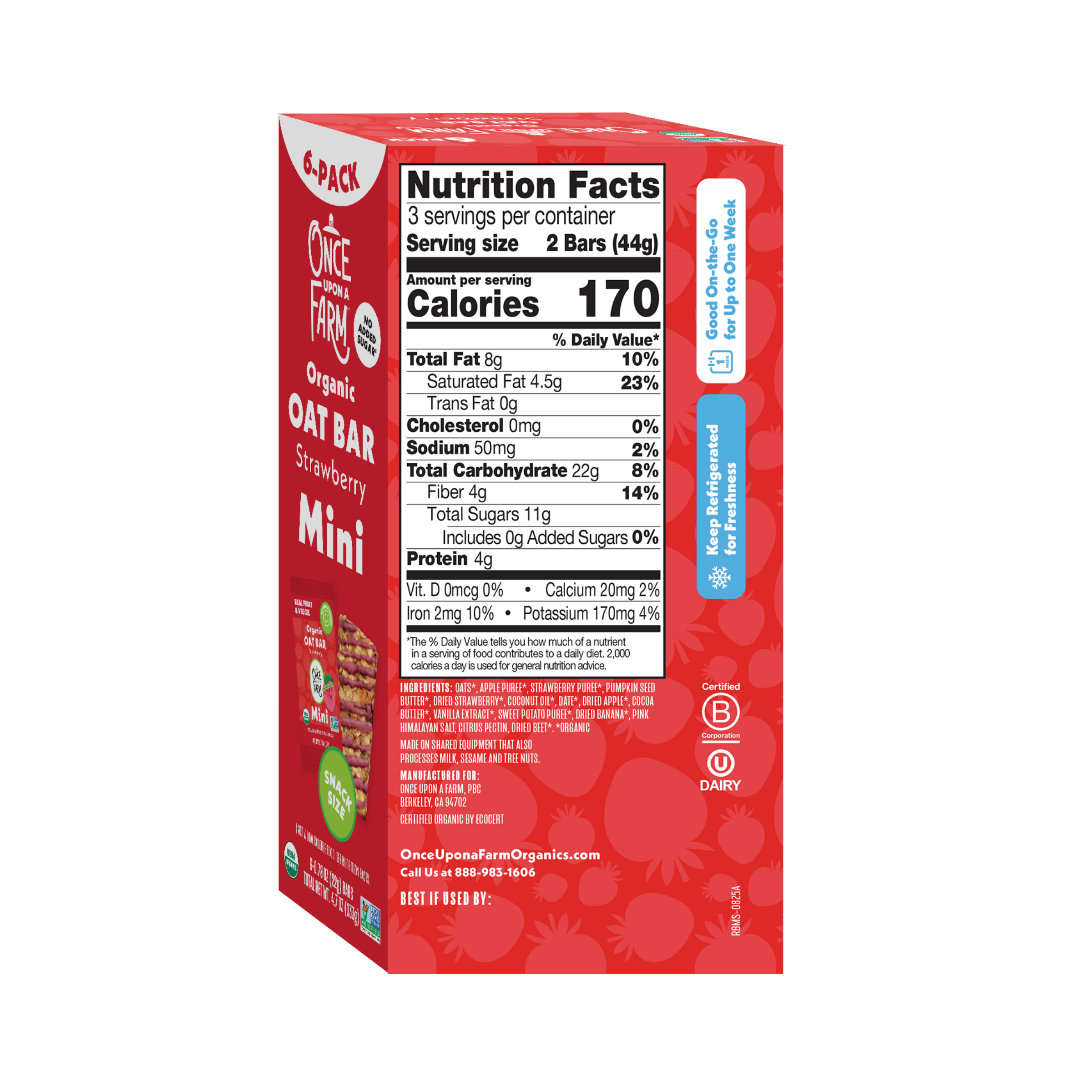 Box of Oat Bar Strawberry Mini with nutrition facts on a white background