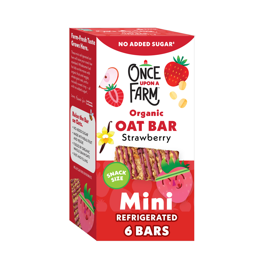 Box of Once Upon a Farm Organic Strawberry Oat Bars on a white background
