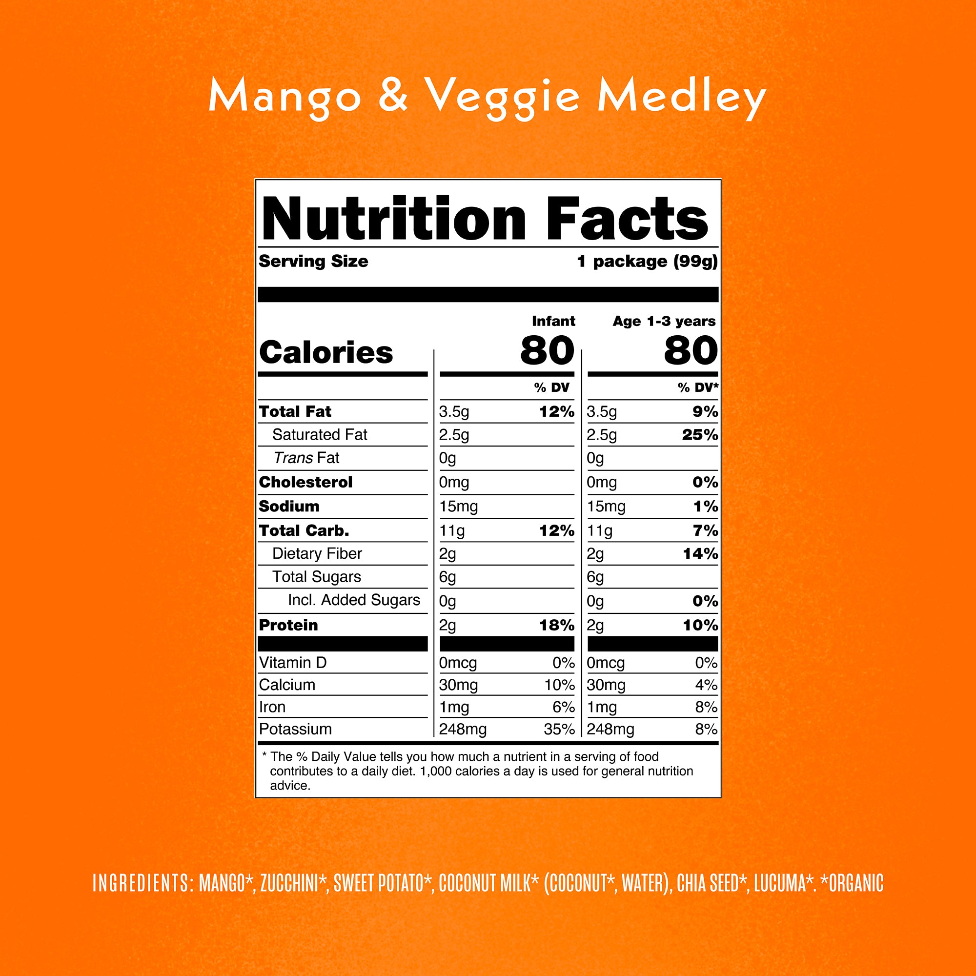 Mango & Veggie Medley Nutrition Fact Panel