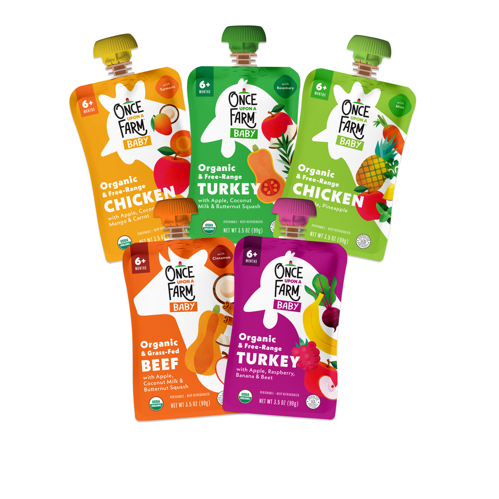 Meat Blends One-Time Add-On front of Once Upon A Farm pouches