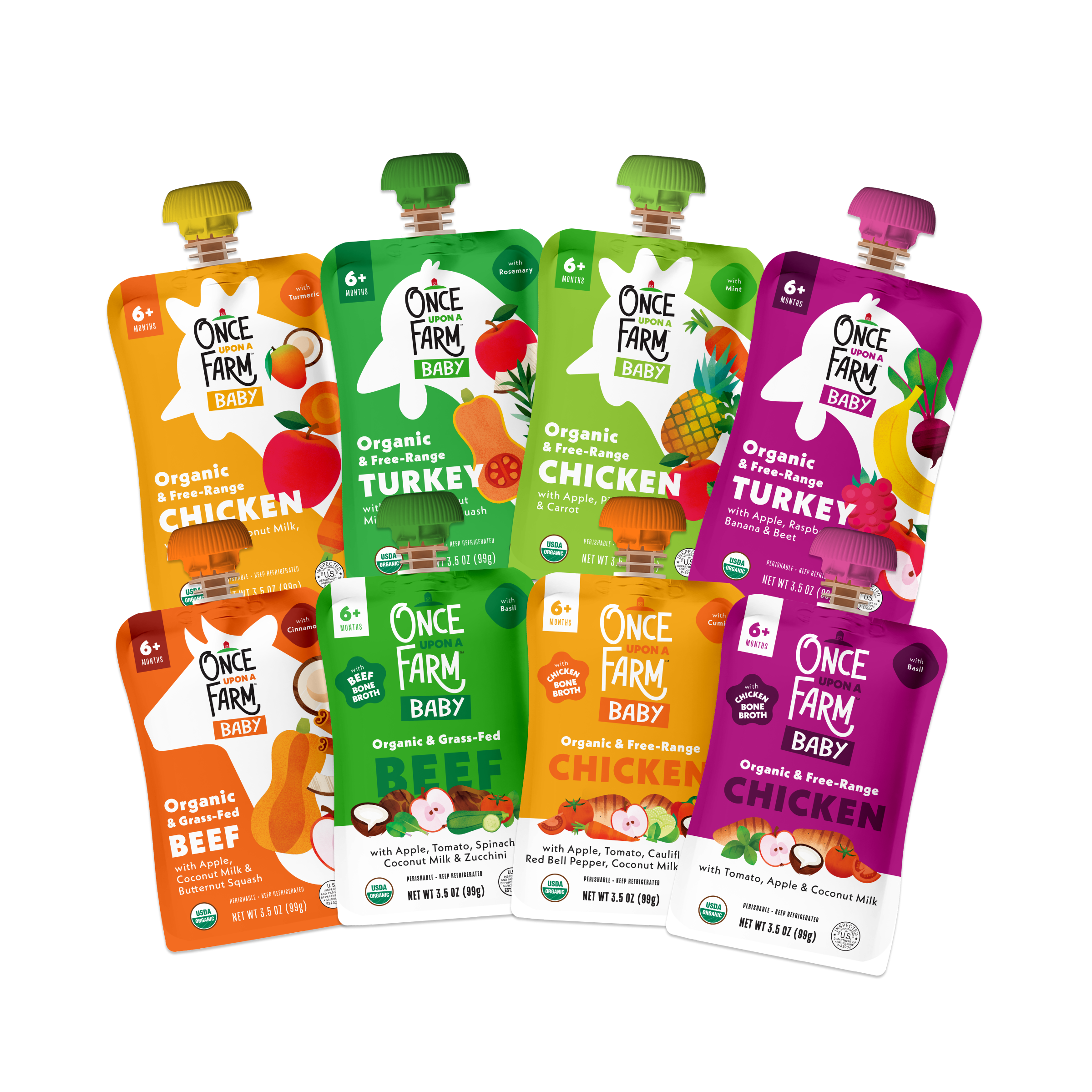 Meat & Bone Broth Variety Pack front of Once Upon A Farm pouches