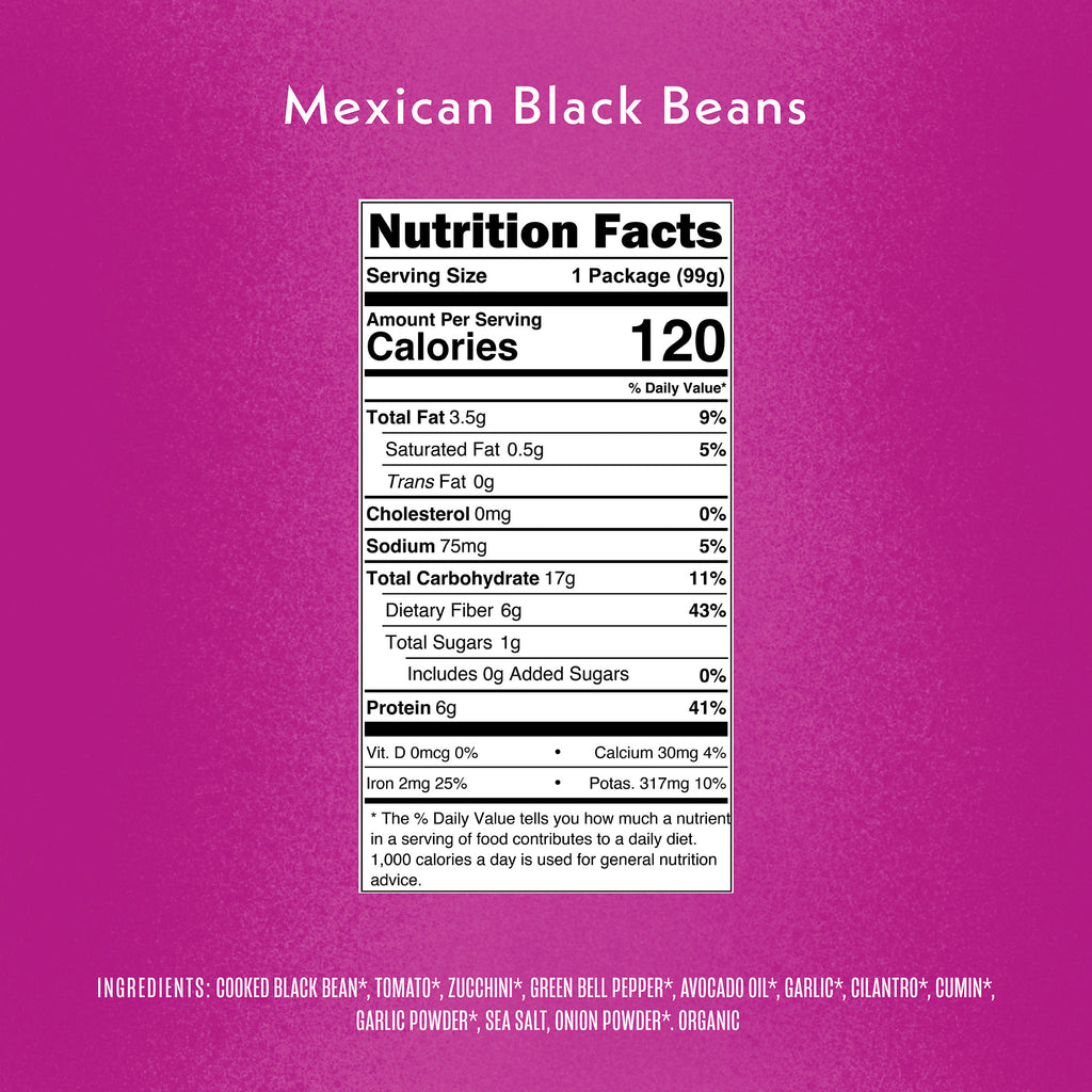 Mexican Black Beans Nutrition Fact Panel