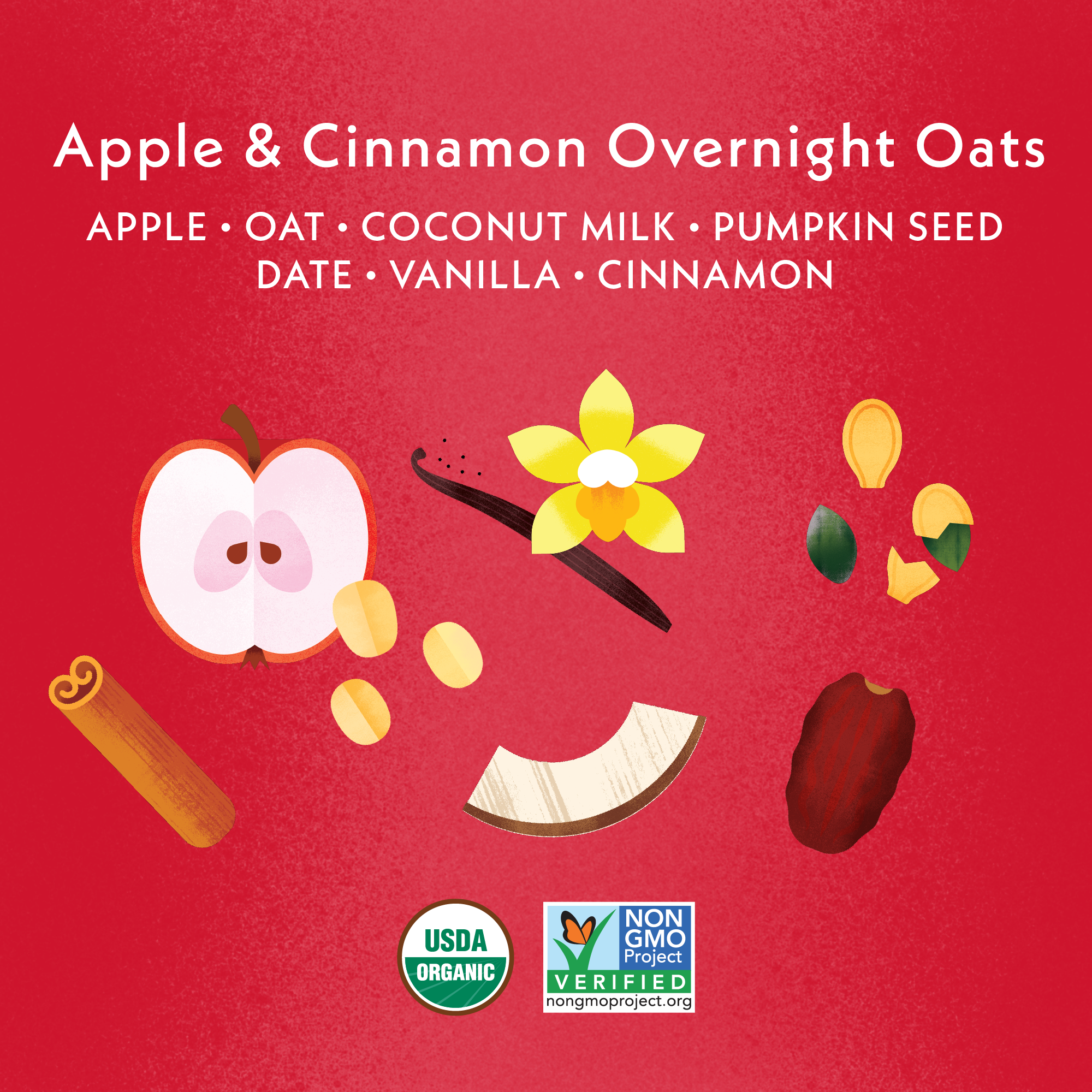 Once Upon a Farm Organic Overnight Oats Apple & Cinnamon Pouch, 4oz ingredients 