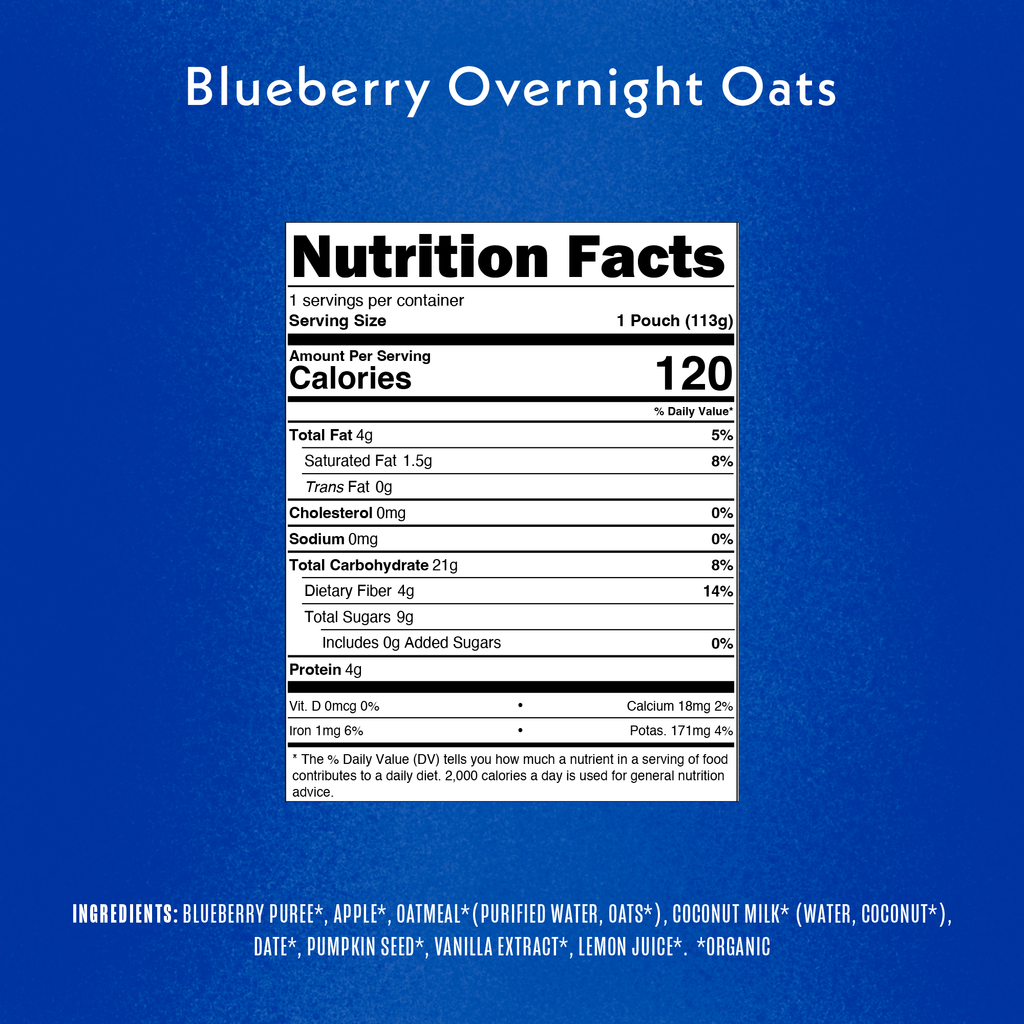 Once Upon a Farm Organic Overnight Oats Blueberry Pouch, 4oz Nutrition Panel
