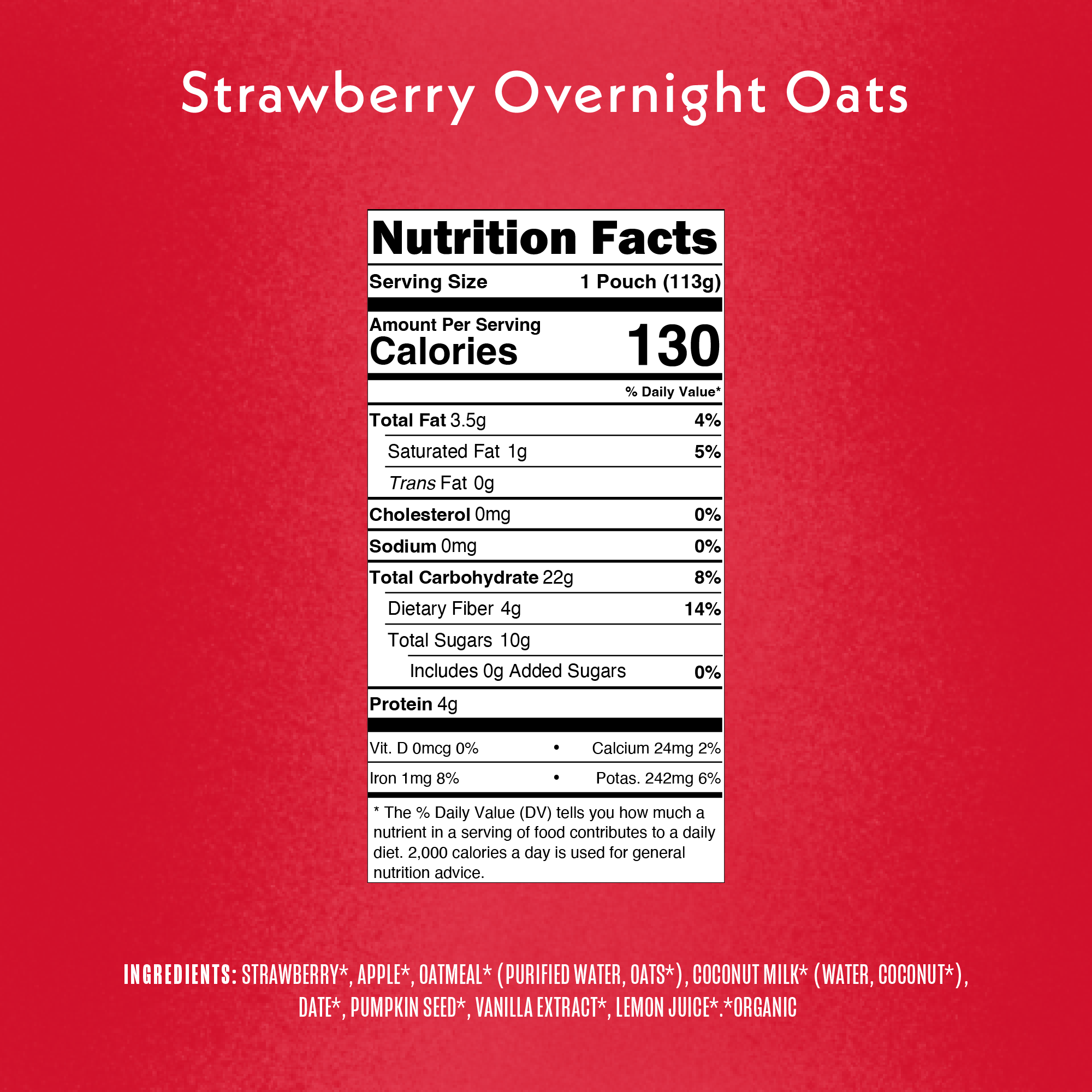 Strawberry Overnight Oats Nutrition Fact Panel