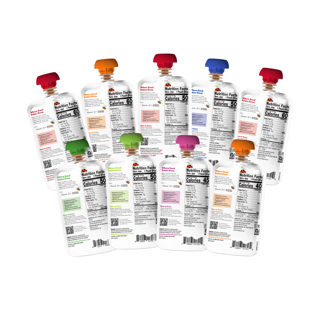 back of packaging for Baby Fruit & Veggie Blends Variety Pack