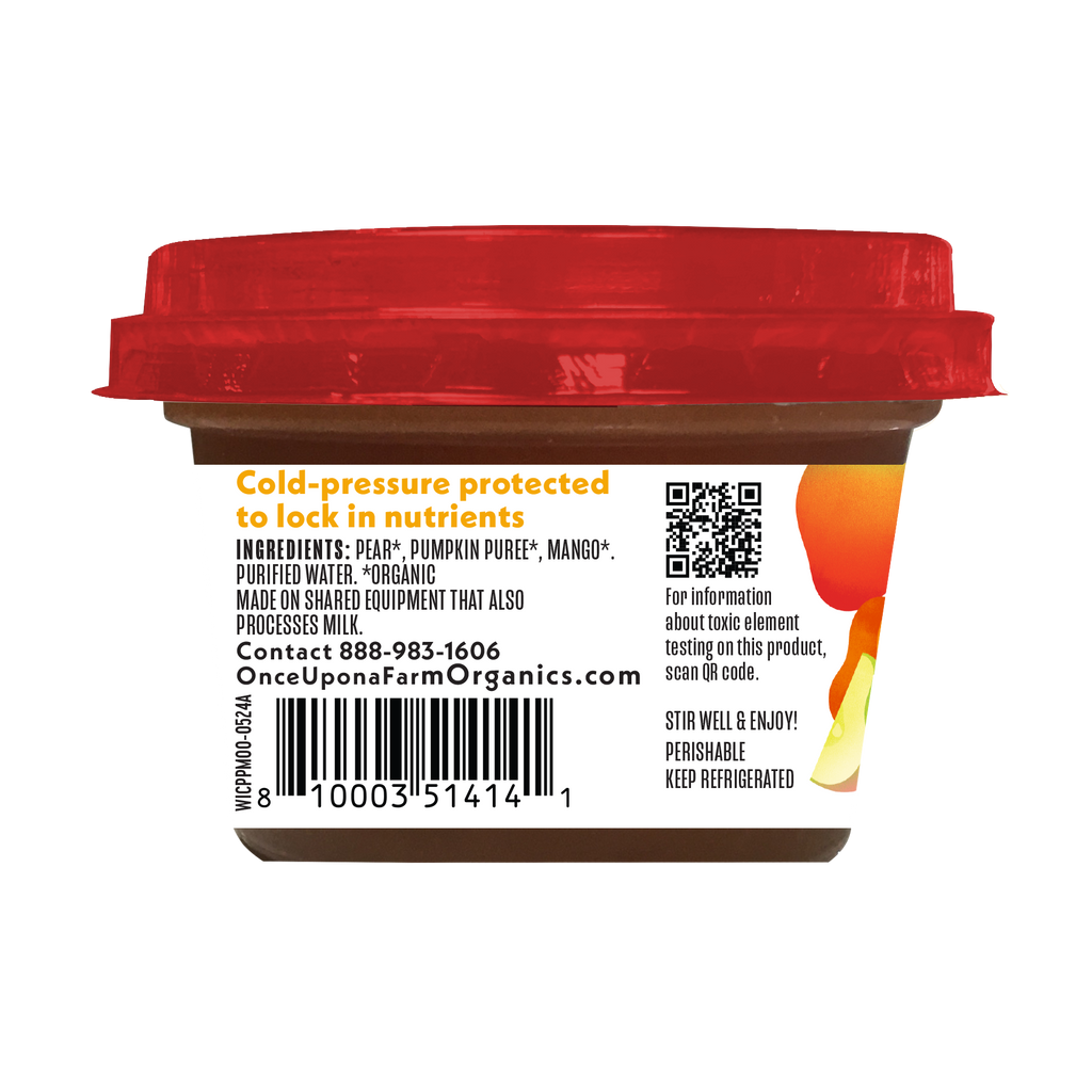 Pear, Pumpkin & Mango Organic Fruit & Veggie Blend Baby Bowl ingredient side of Packaging