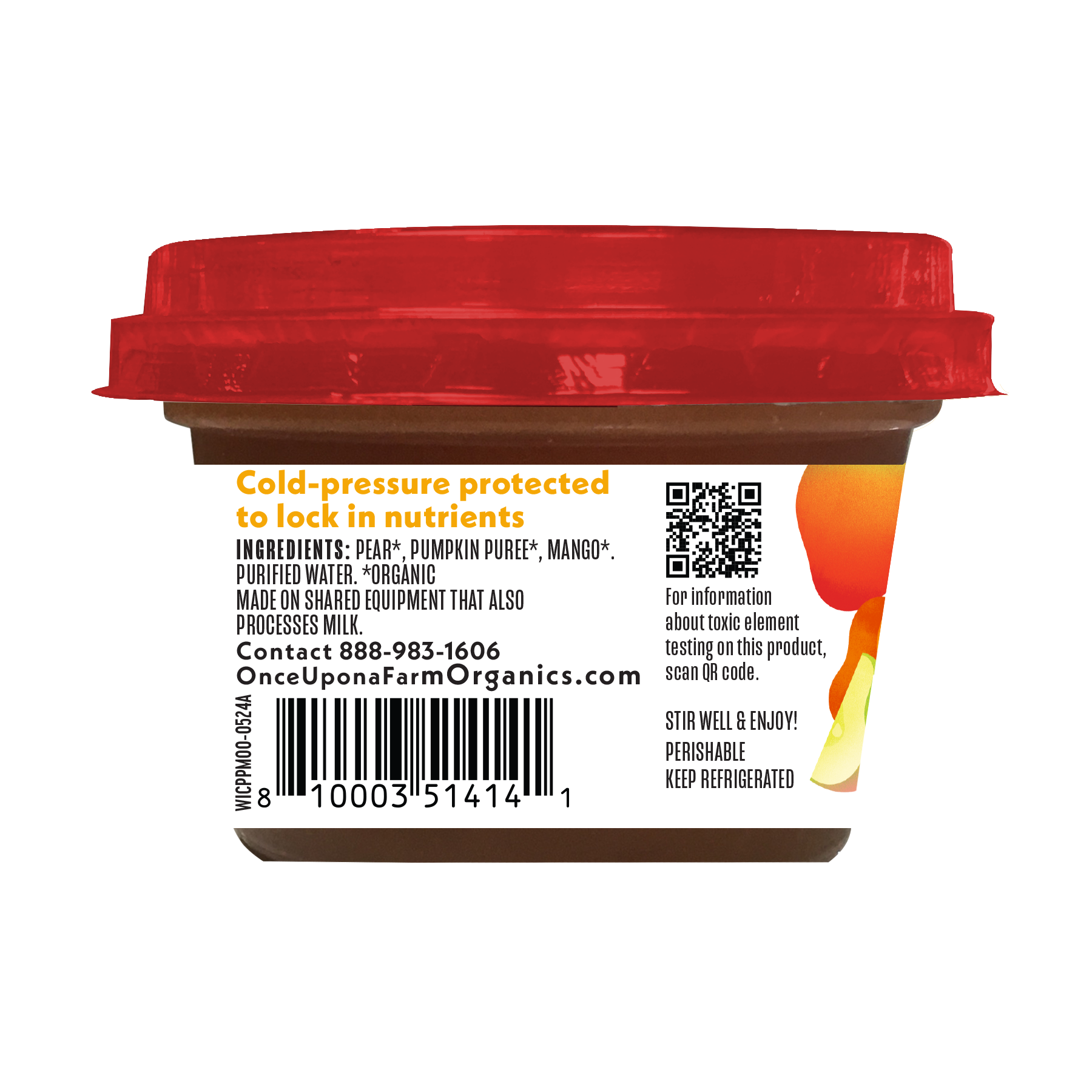 Pear, Pumpkin & Mango Organic Fruit & Veggie Blend Baby Bowl ingredient side of Packaging