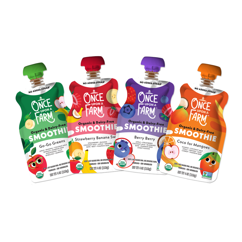 Front of 4-Pack Smoothie One-Time Add-On with updated dairy free smoothie pouches