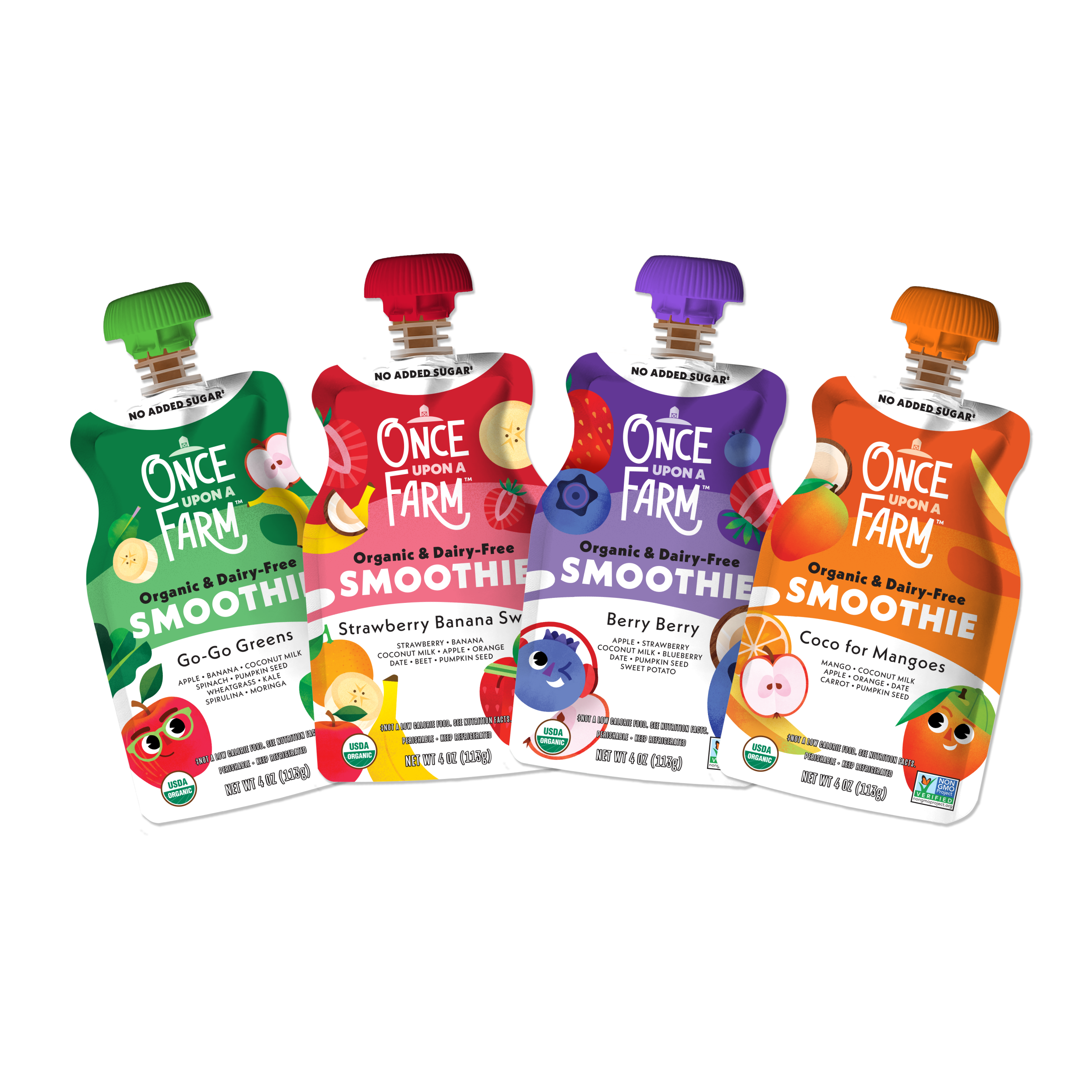 Front of 4-Pack Smoothie One-Time Add-On with updated dairy free smoothie pouches