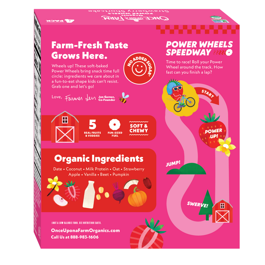 Pink packaging of Power Wheels Speedway with colorful graphics and text on a white background