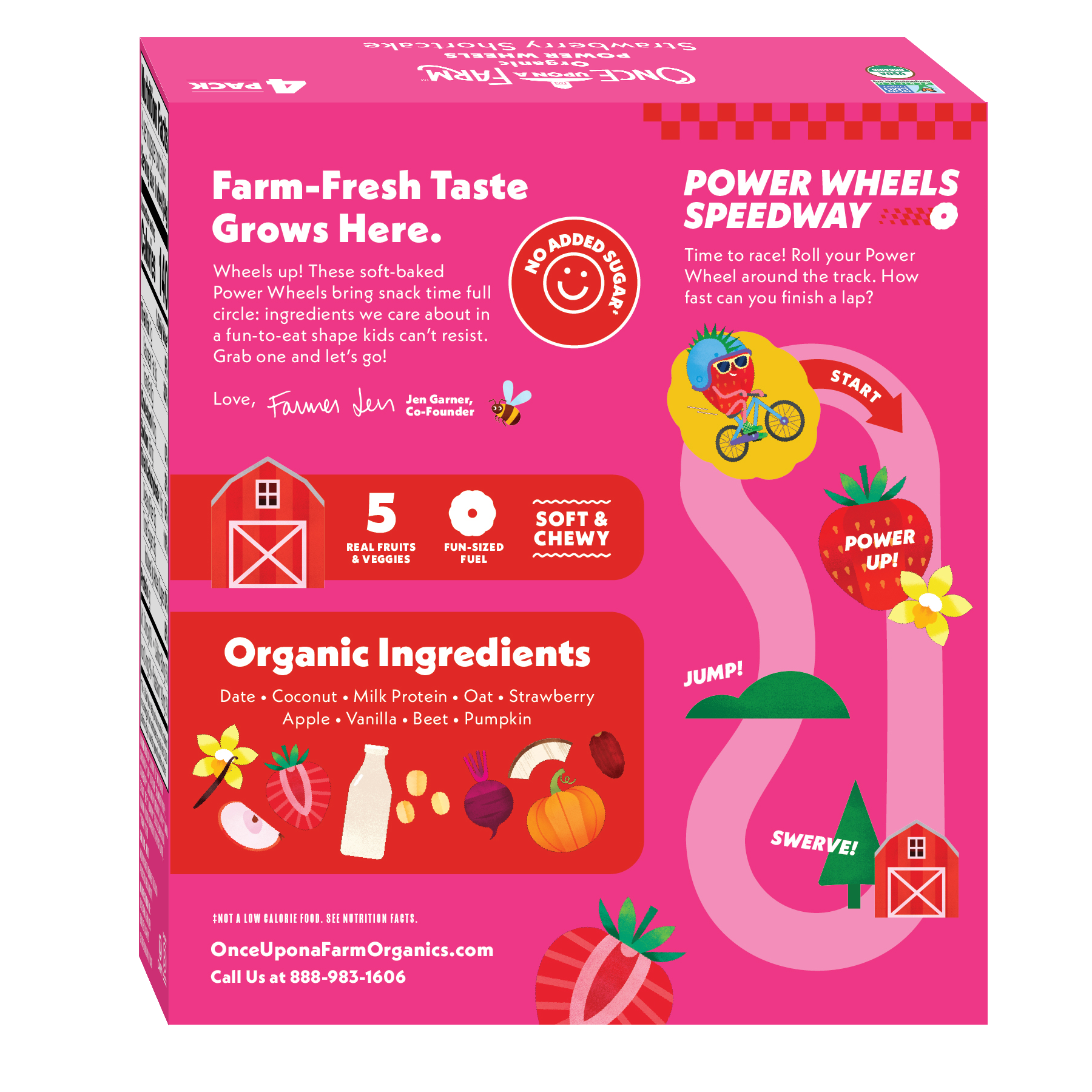 Pink packaging of Power Wheels Speedway with colorful graphics and text on a white background