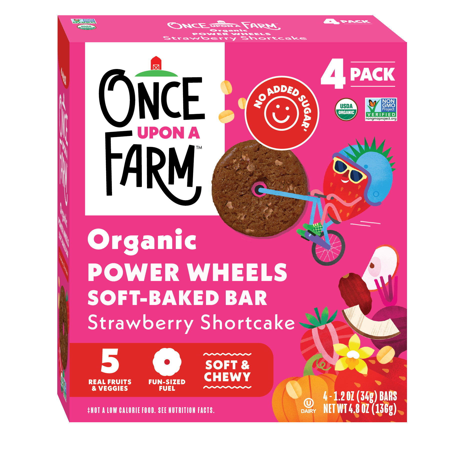 Box of Once Upon a Farm organic Strawberry Shortcake Power Wheels on a white background