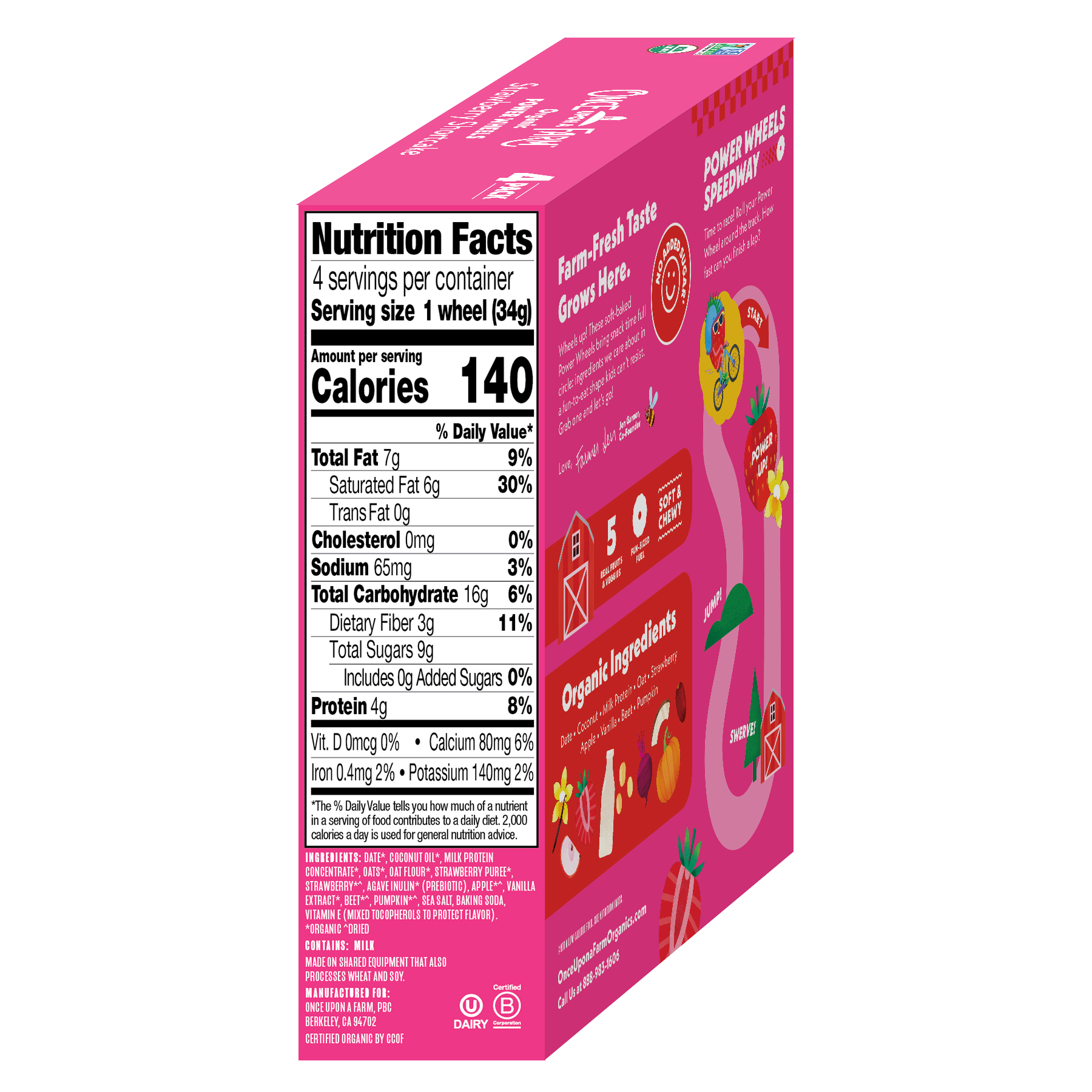 Pink packaging with nutrition facts label on a white background