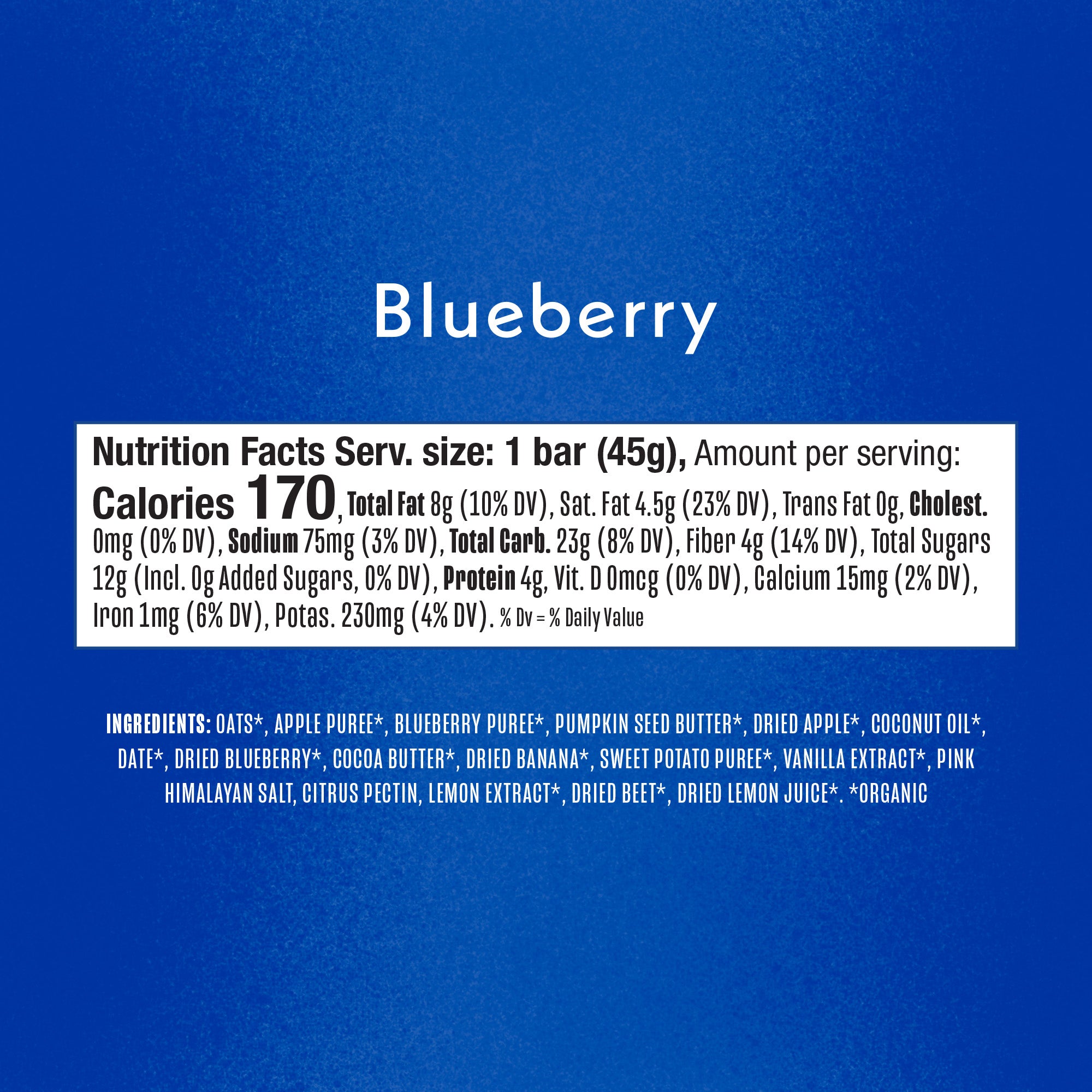 Refrigerated Oat Bar Blueberry Nutritional Facts Panel
