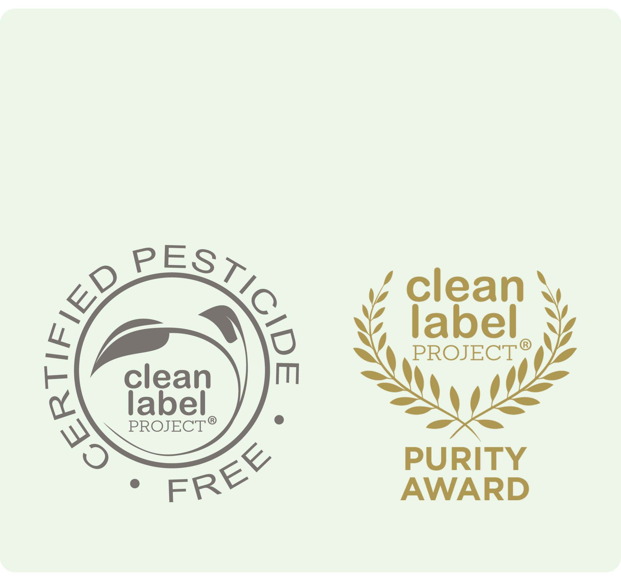 Illustration of Our Clean Label Project Certification Logos - Once Upon a Farm is a Proud Recipient of the Purity Award and Certified Pesticide Free Award