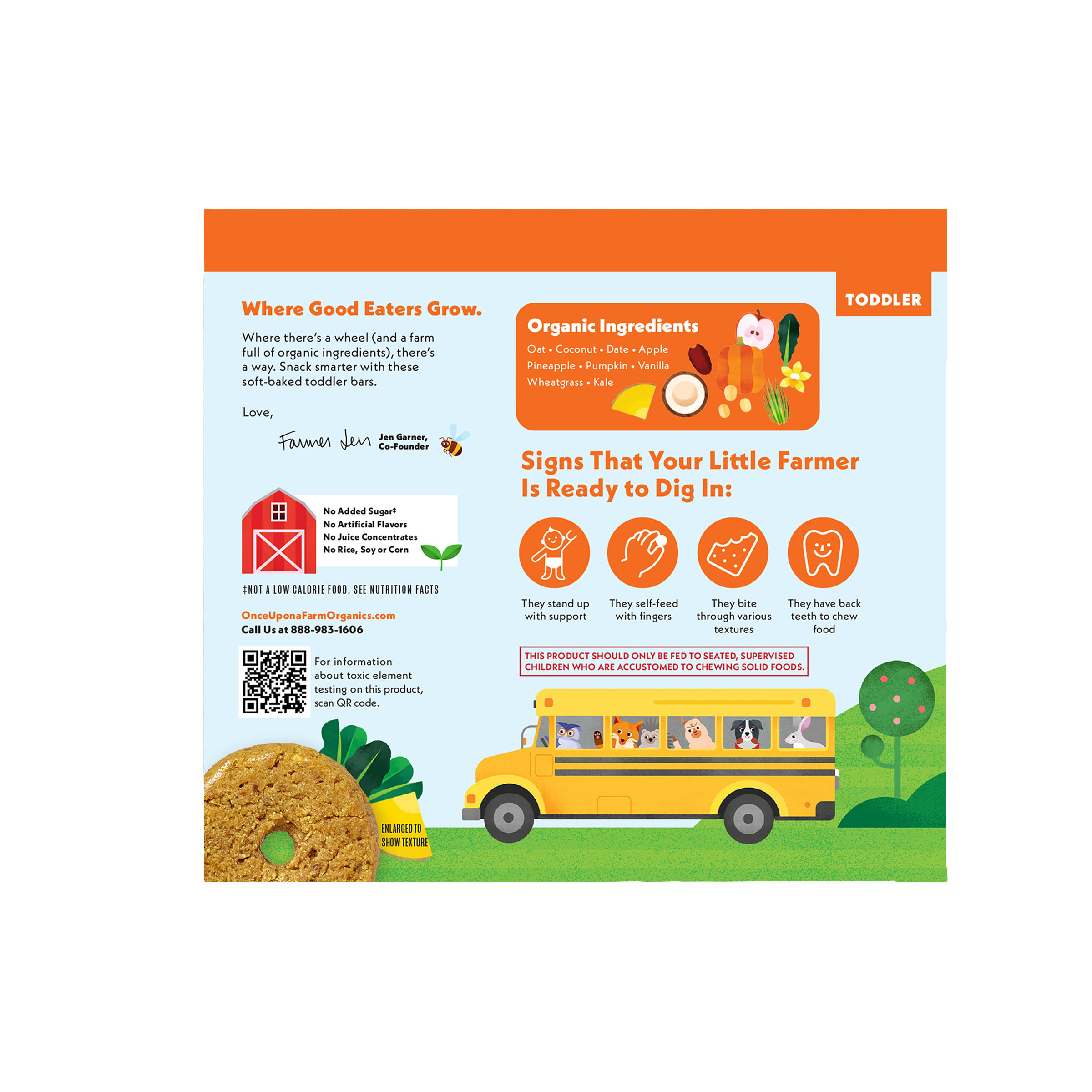 Box of Pine-Apple & Greens Smart Wheels back of packaging. Once Upon A Farm. 
