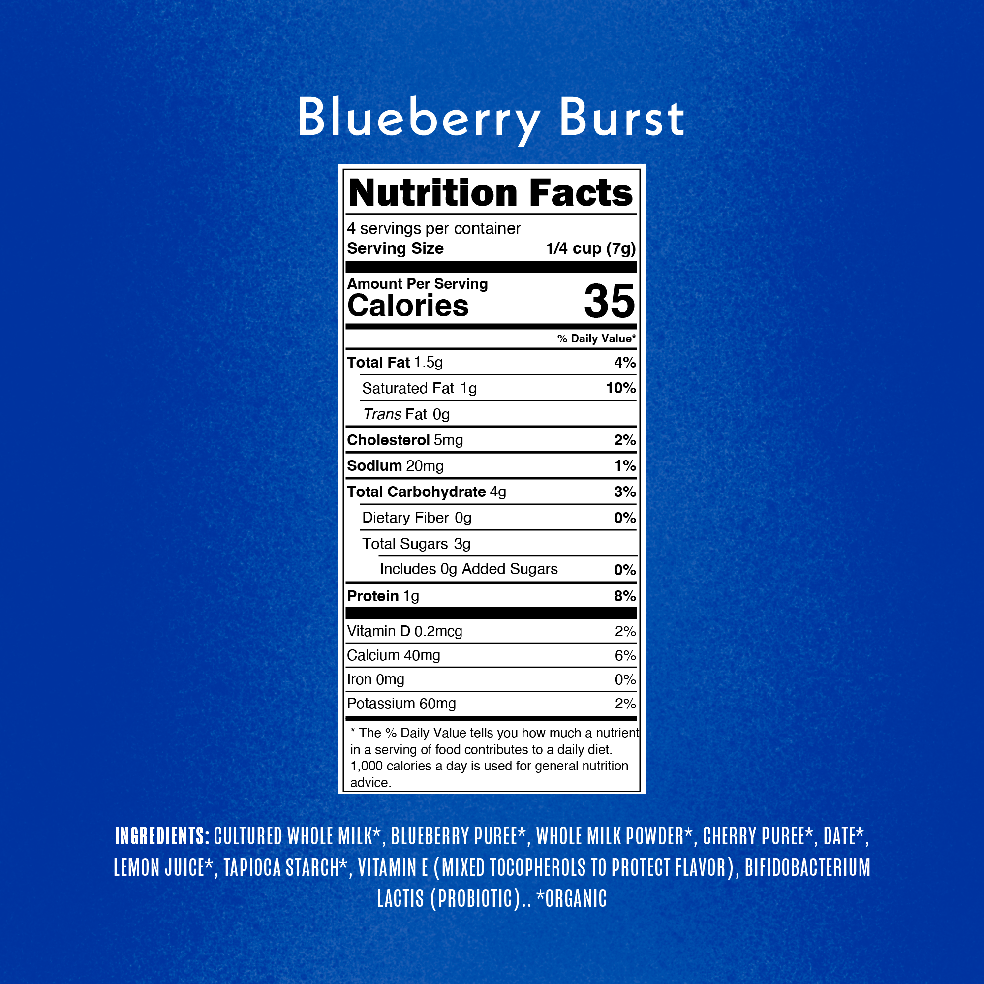 Blueberry Burst Smoothie Melts Nutritional Fact Panel