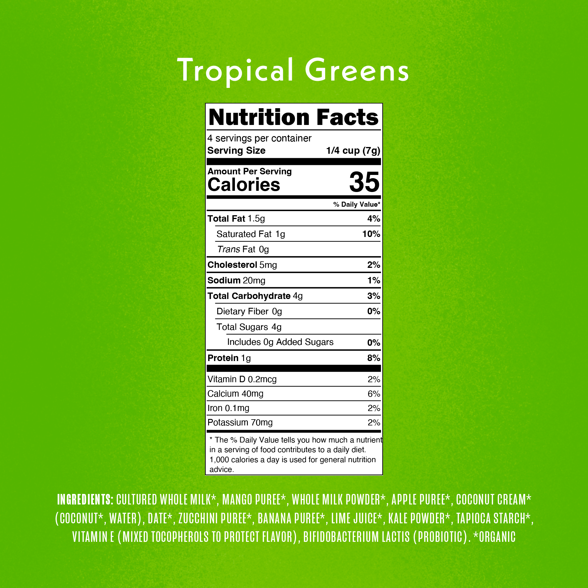 Tropical Greens Smoothie Melts Nutritional Fact Panel