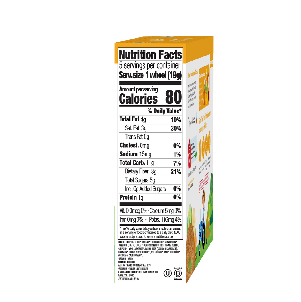 Banana, Pumpkin & Cauliflower Tractor Wheels Nutrition Facts Panel
