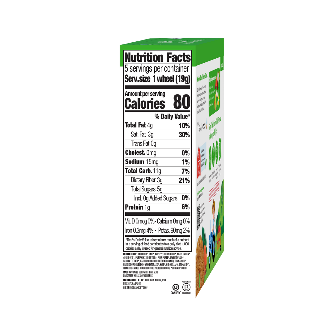 Nutrition facts label on a box with green and white design