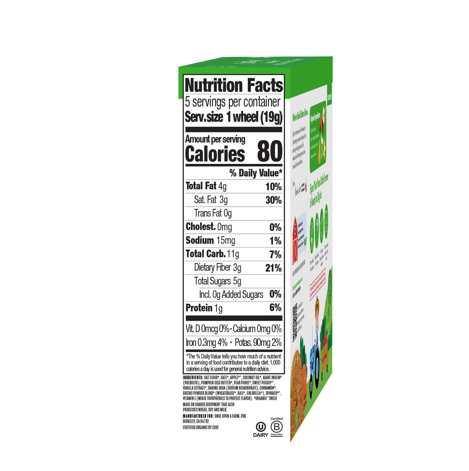 Nutrition facts label on a box with green and white design