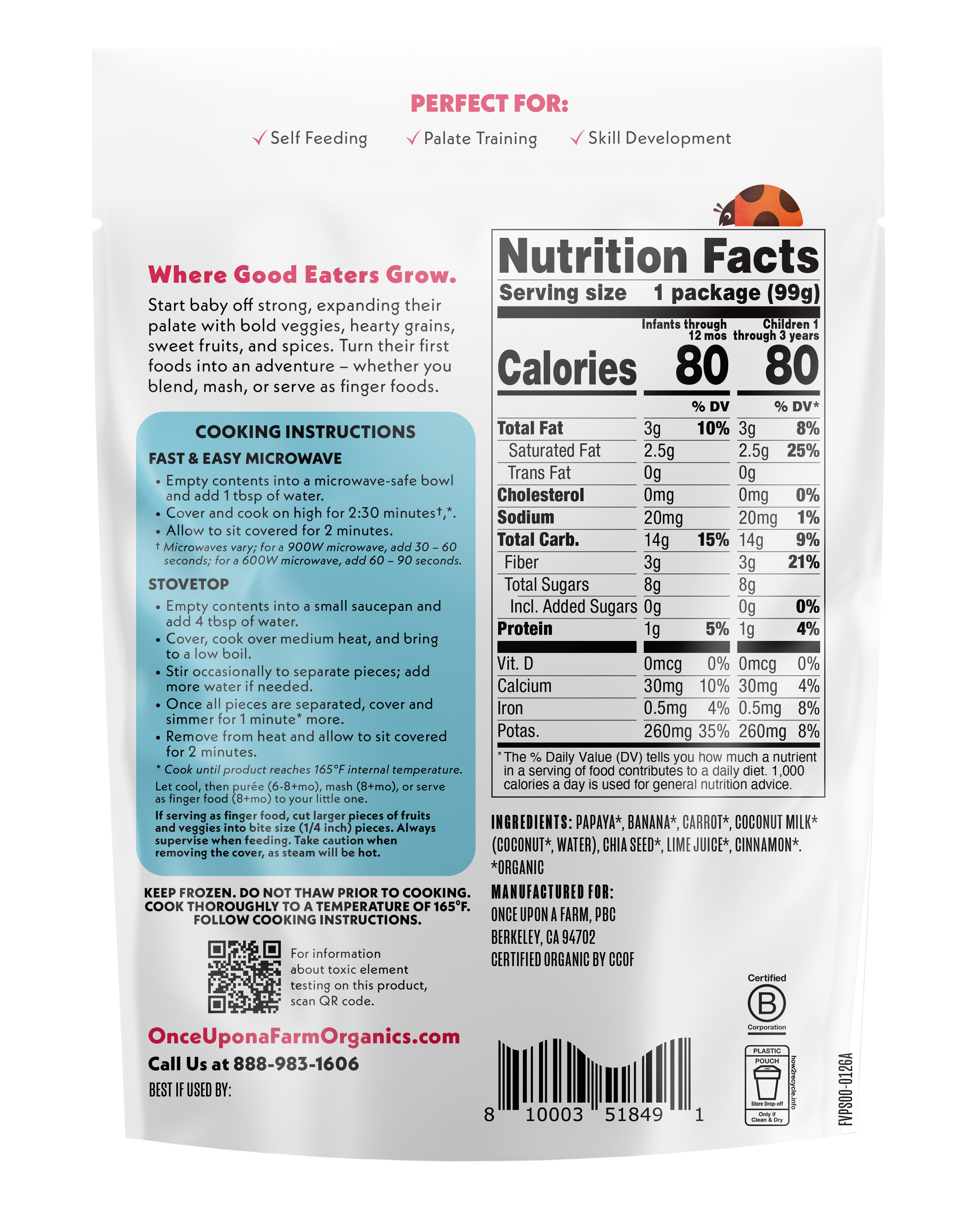 Papaya Sunrise frozen meal back of packaging