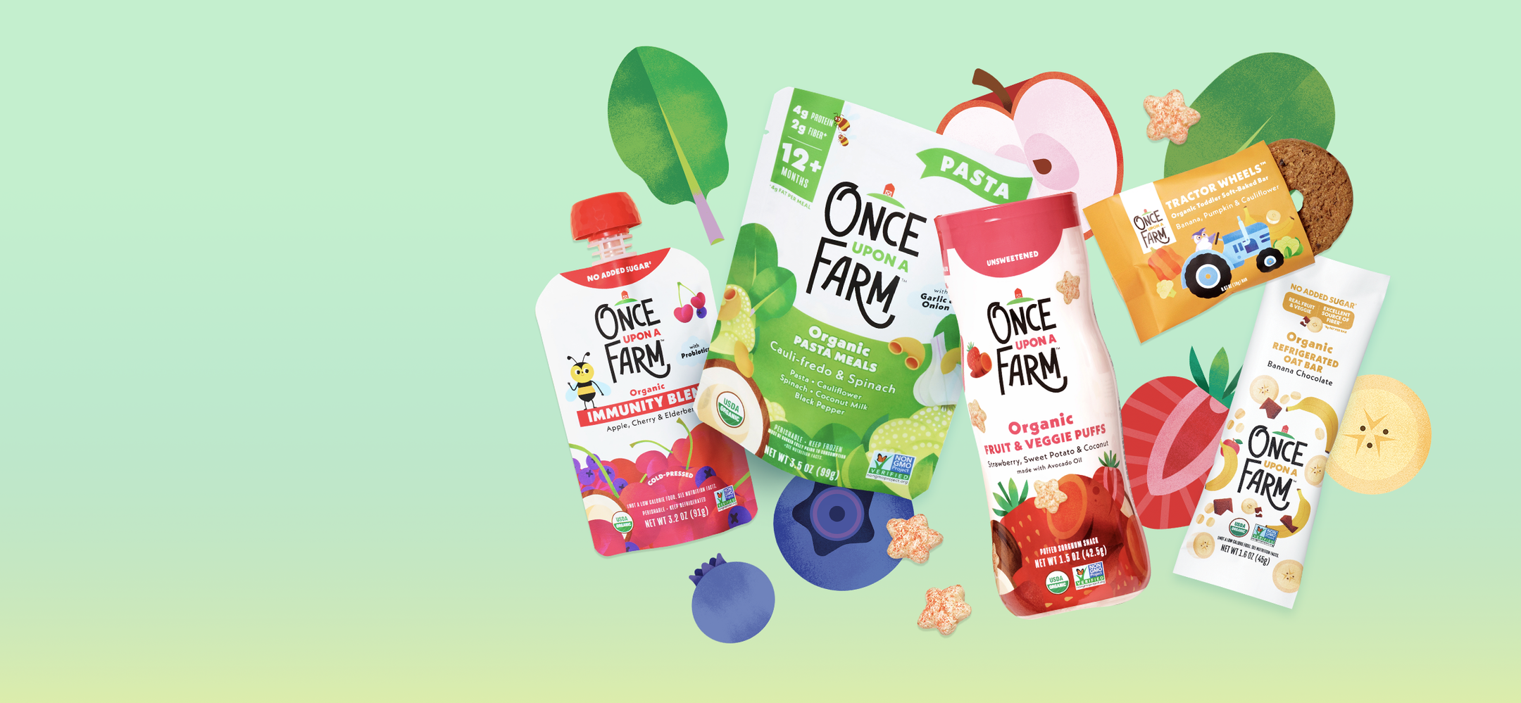 Background image of Once Upon a Farm product spread