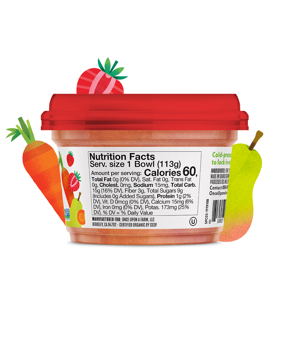 Back of Bowl: Pear, Strawberry & Carrot